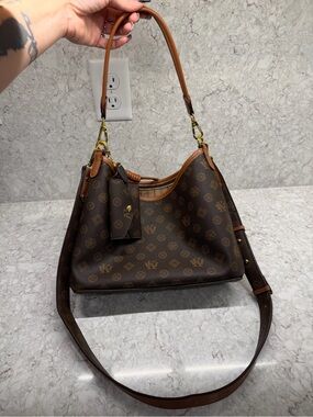 Brown Monogram Shoulder Bag with Tan Trim